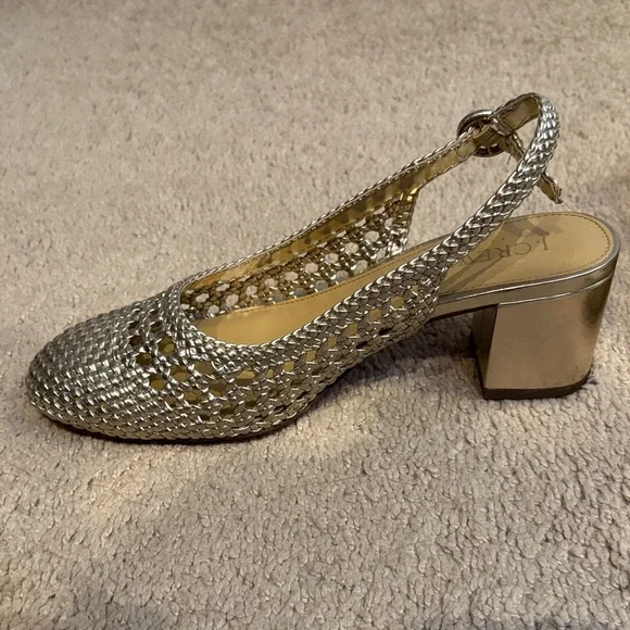 J. Crew Elegant Gold Woven Women's Heeled Shoes Size 7 with Buckles - Picture 3 of 7